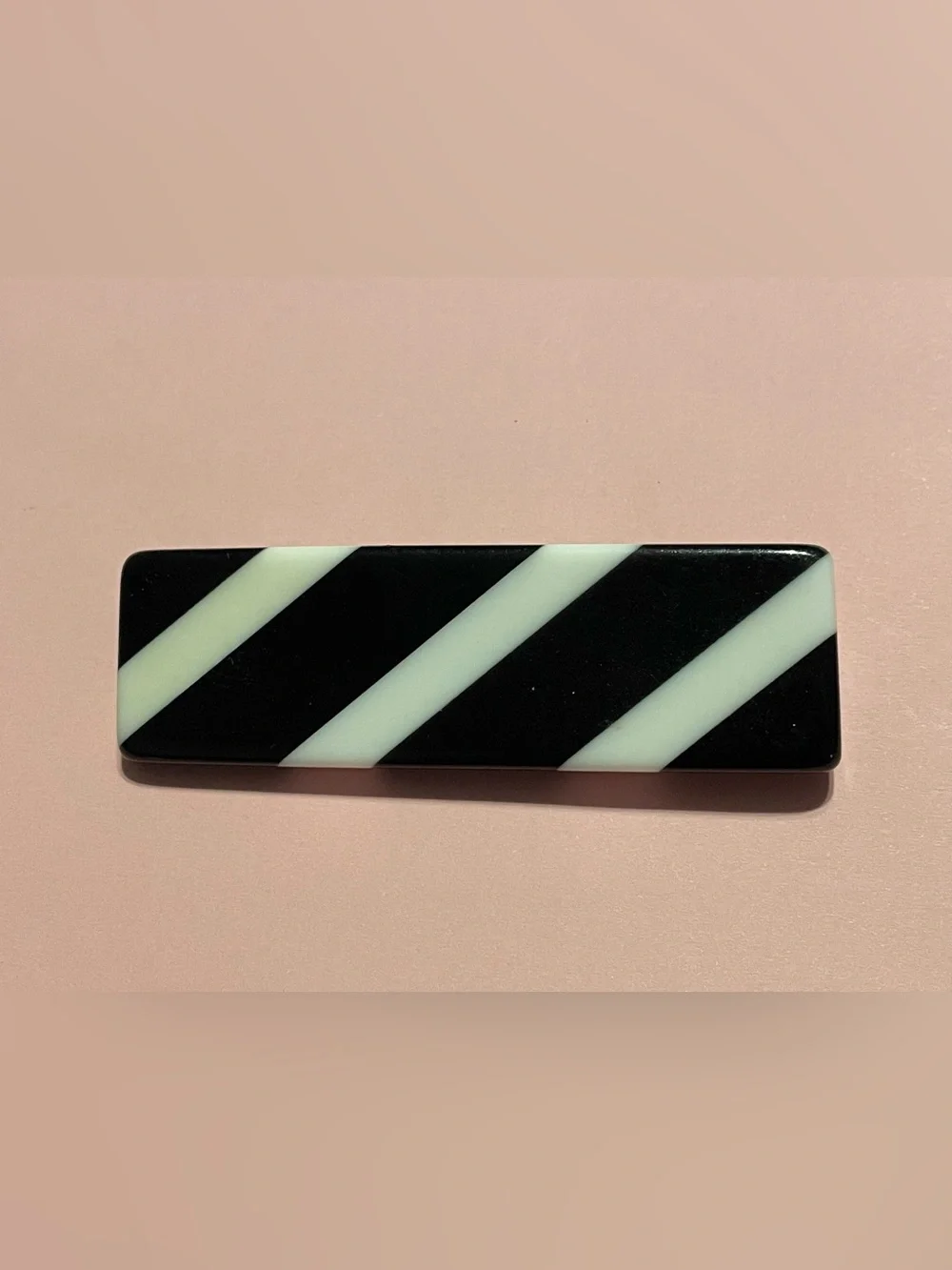 Vintage Black and White Plastic Stripe Bar Pin #7510